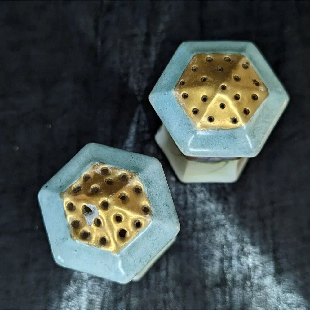 C.S. Prussia Salt Pepper Shakers Vintage Purple Flowers Ceramic Porcelain